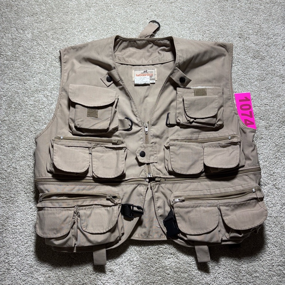 Woodfield Mens Sz Medium Fishing Vest, Beige, Inside And Outside Pockets